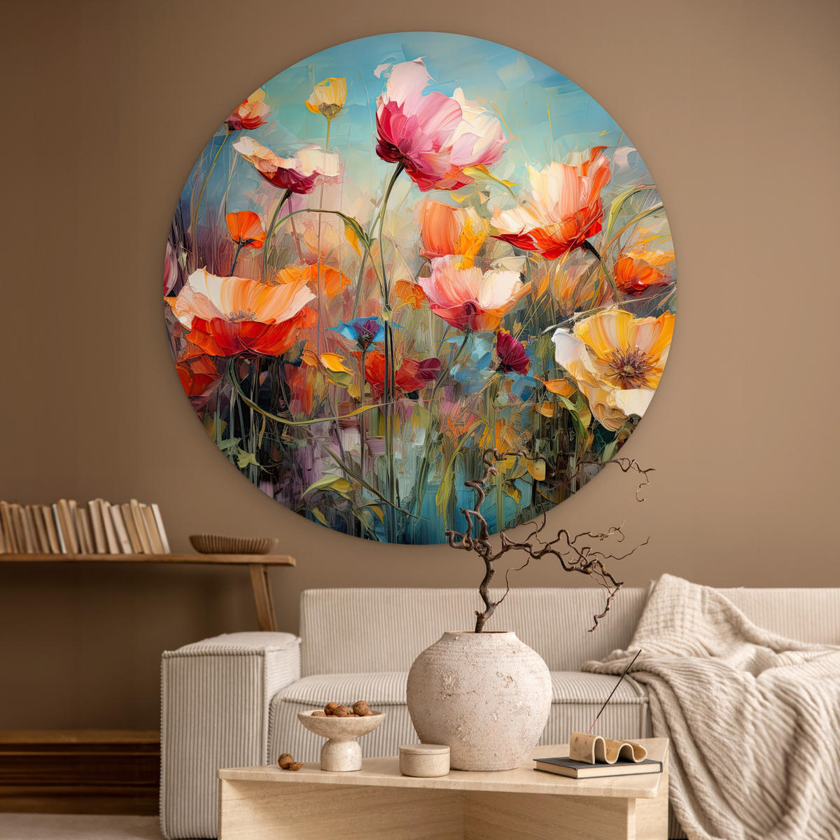 WANDBILD Blumen - Aquarell - Kunst - Botanisch - Natur 150x150 cm - Orange, Kunststoff (150/150cm) - MuchoWow