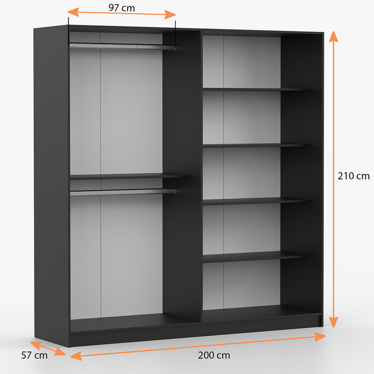 DREHTÜRENSCHRANK ROSA 4D 200/210/57 cm 4-türig Schwarz - Goldfarben/Schwarz, Holzwerkstoff/Metall (200/210/57cm) - imoebel24