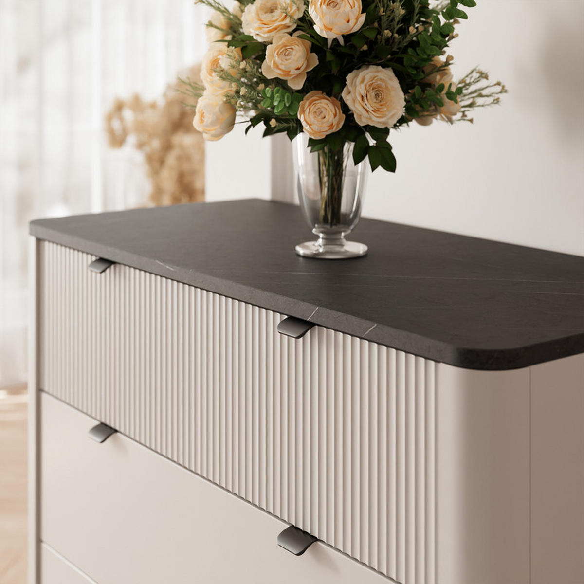KOMMODE NAVANI 90 cm, 3 Schublade(n) Kaschmir / Grau - Kaschmir, Holzwerkstoff/Metall (90/82/40cm) - Idohome
