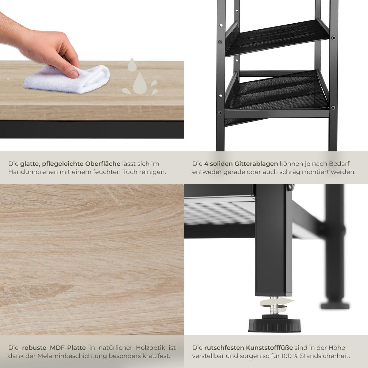 SCHUHREGAL Bournemouth,75,5 x 30,5 x 85,5 cm,Industrial Holz hell, Eiche Sonoma - Naturfarben, Holz (30.5/85.5/75.5cm) - tectake