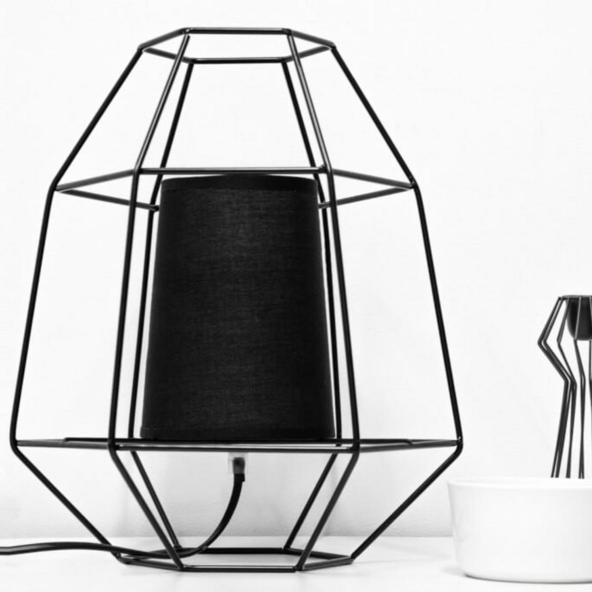 TISCHLAMPE MERLI 2-er Set, Schwarz - Schwarz, Textil/Metall (25/25/33cm) - KONSIMO®