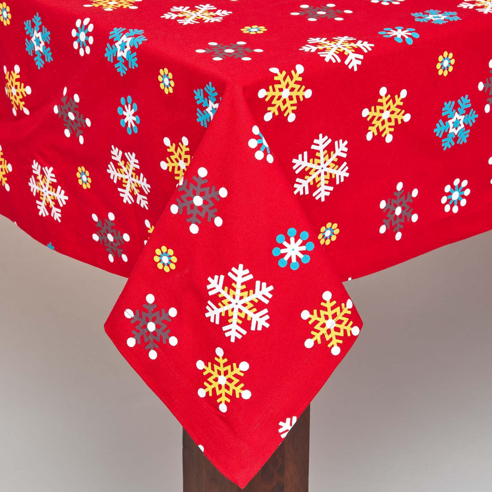 TISCHDECKE Weihnachten, rot mit Schneeflocken, 137/228 cm - Rot, Textil (137/228cm) - Homescapes