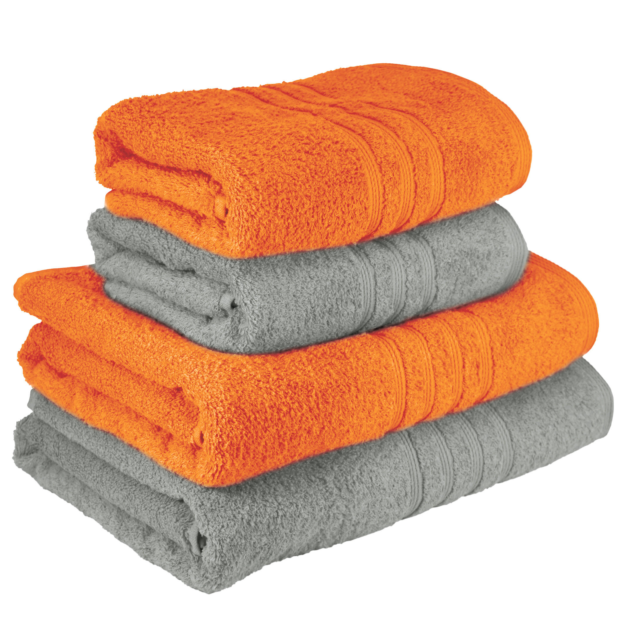 HANDTUCH Set London 4-teilig, 2x Handtuch 50x100 + 2x Duschtuch 70x140 Grau - Orange - Orange/Grau, Textil (70/140cm) - Lashuma