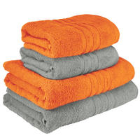 HANDTUCH Set London 4-teilig, 2x Handtuch 50x100 + 2x Duschtuch 70x140 Grau - Orange - Orange/Grau, Textil (70/140cm) - Lashuma