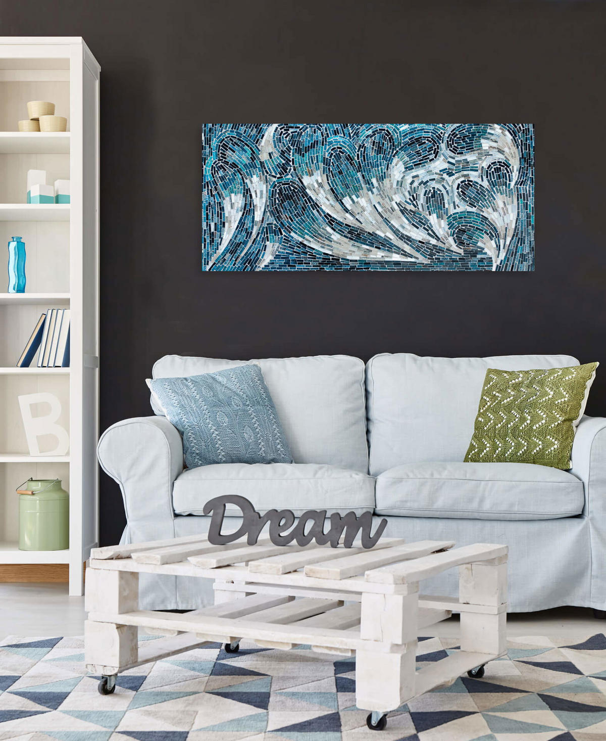 MOSAIK-WANDBILD Blau 100/45 cm - Blau, Glas (4.7/45cm) - KUNSTLOFT