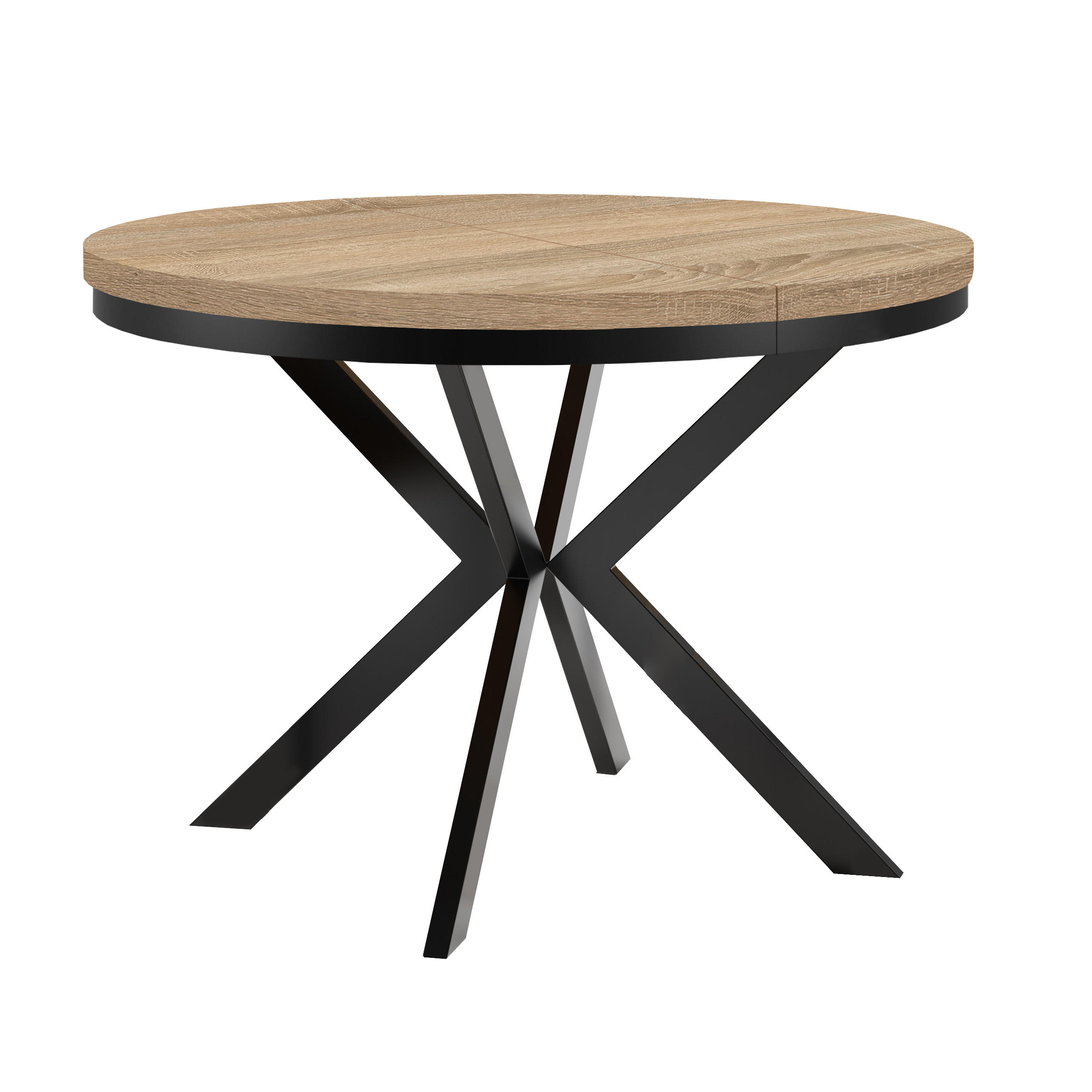 ESSTISCH Runder ENDIK mit Ring-Gestell und Metallbeinen, Durchmesser: 90/190 cm, Farbe: Eiche Sonoma/Schwarz - Schwarz/Sonoma Eiche, Metall (190/90/77cm) - Dekori_Interiors
