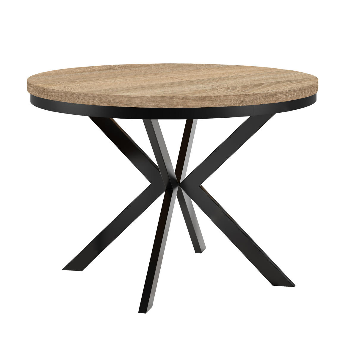 ESSTISCH Runder ENDIK mit Ring-Gestell und Metallbeinen, Durchmesser: 90/190 cm, Farbe: Eiche Sonoma/Schwarz - Schwarz/Sonoma Eiche, Metall (190/90/77cm) - Dekori_Interiors
