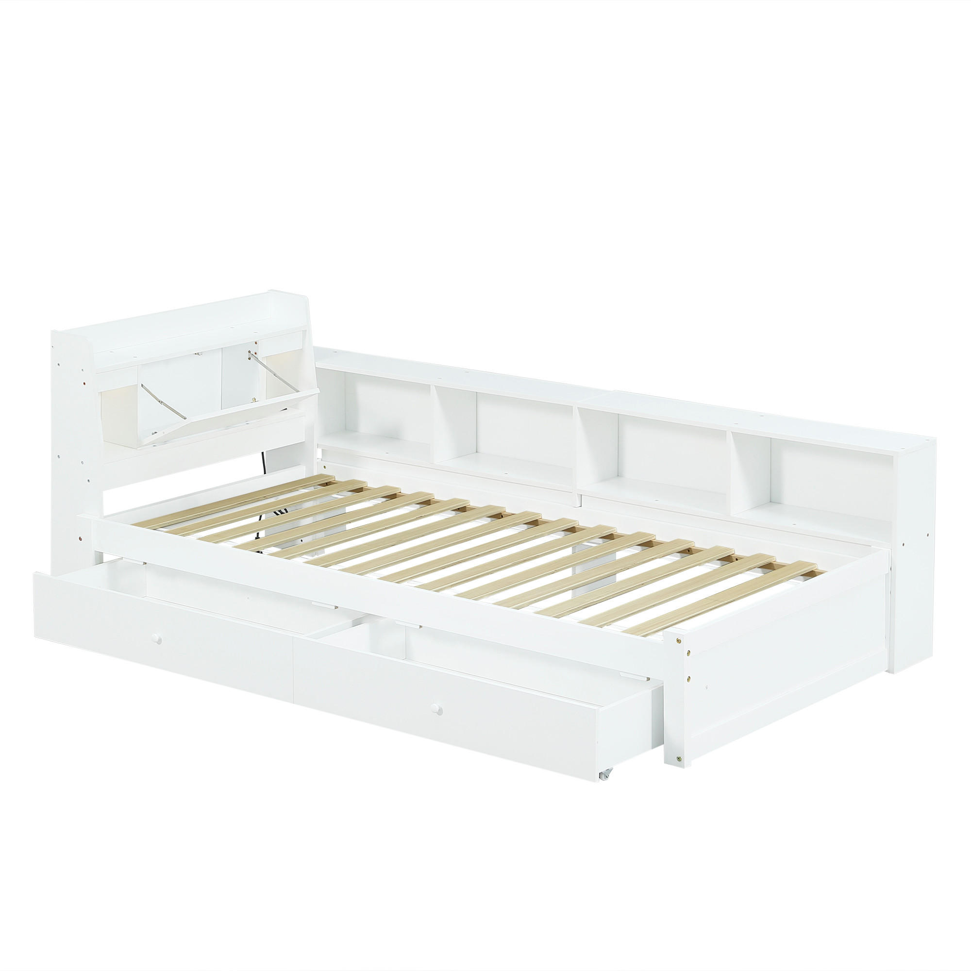 STAURRAUMBETT 90/200 cm DE-02337, in Weiß, mit Ablagefach, 2 Leuchten und Ladebuchse - Weiß, Holz/Holzwerkstoff (90/200cm) - ComfortXL