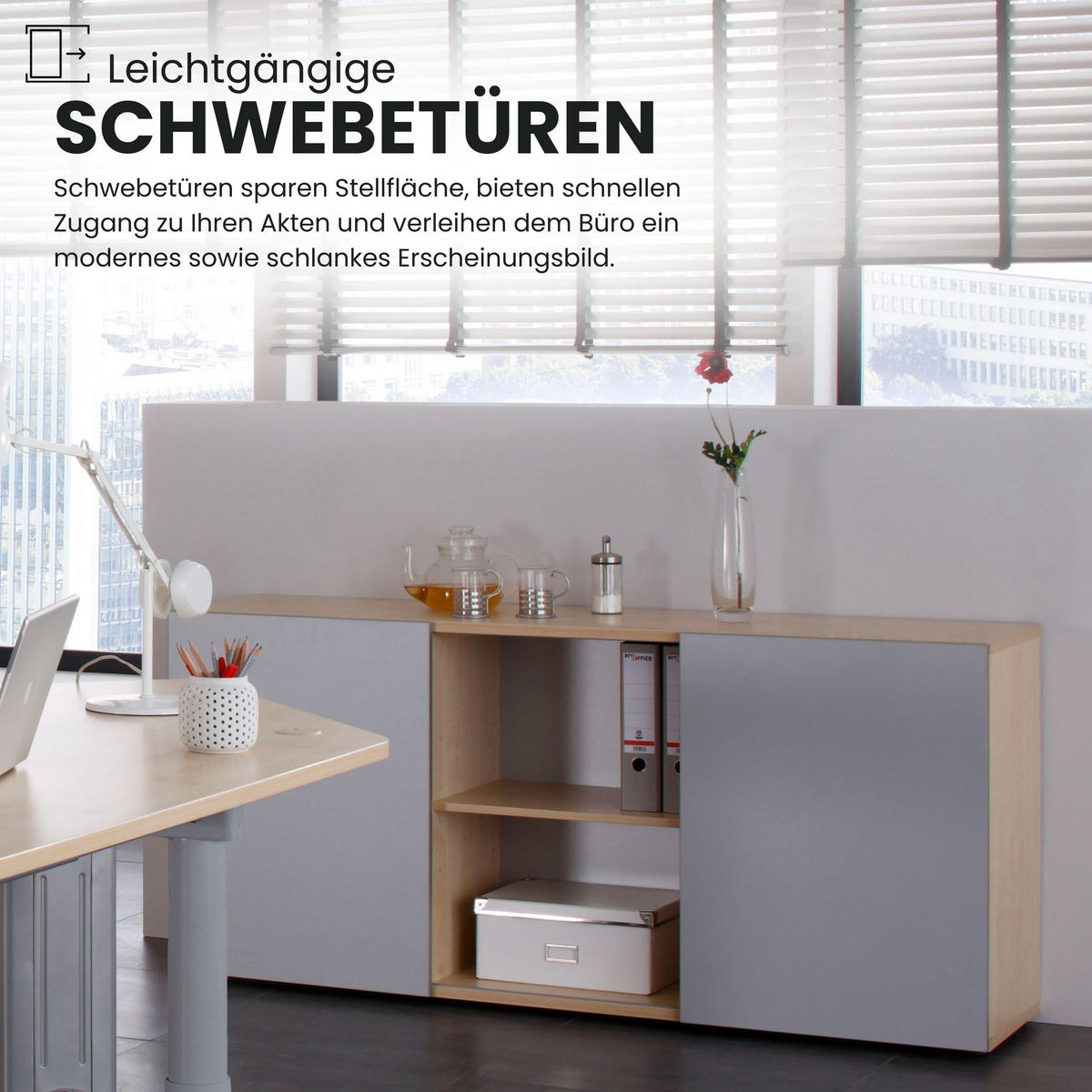 SIDEBOARD mit Schwebetür 42/160/74,8 cm in Grau/Silberfarben - Silberfarben/Grau, Holzwerkstoff (160/74.8/42cm) - bümö