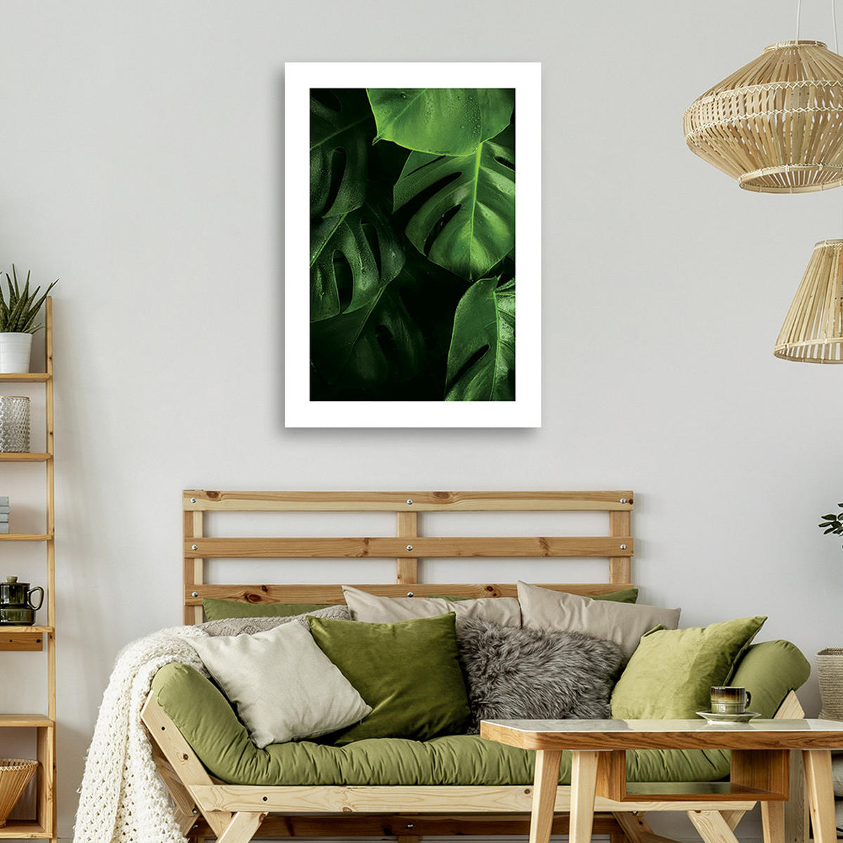WANDBILD tautropfen auf monstera blättern - Grün, Textil (40/60cm) - Feeby