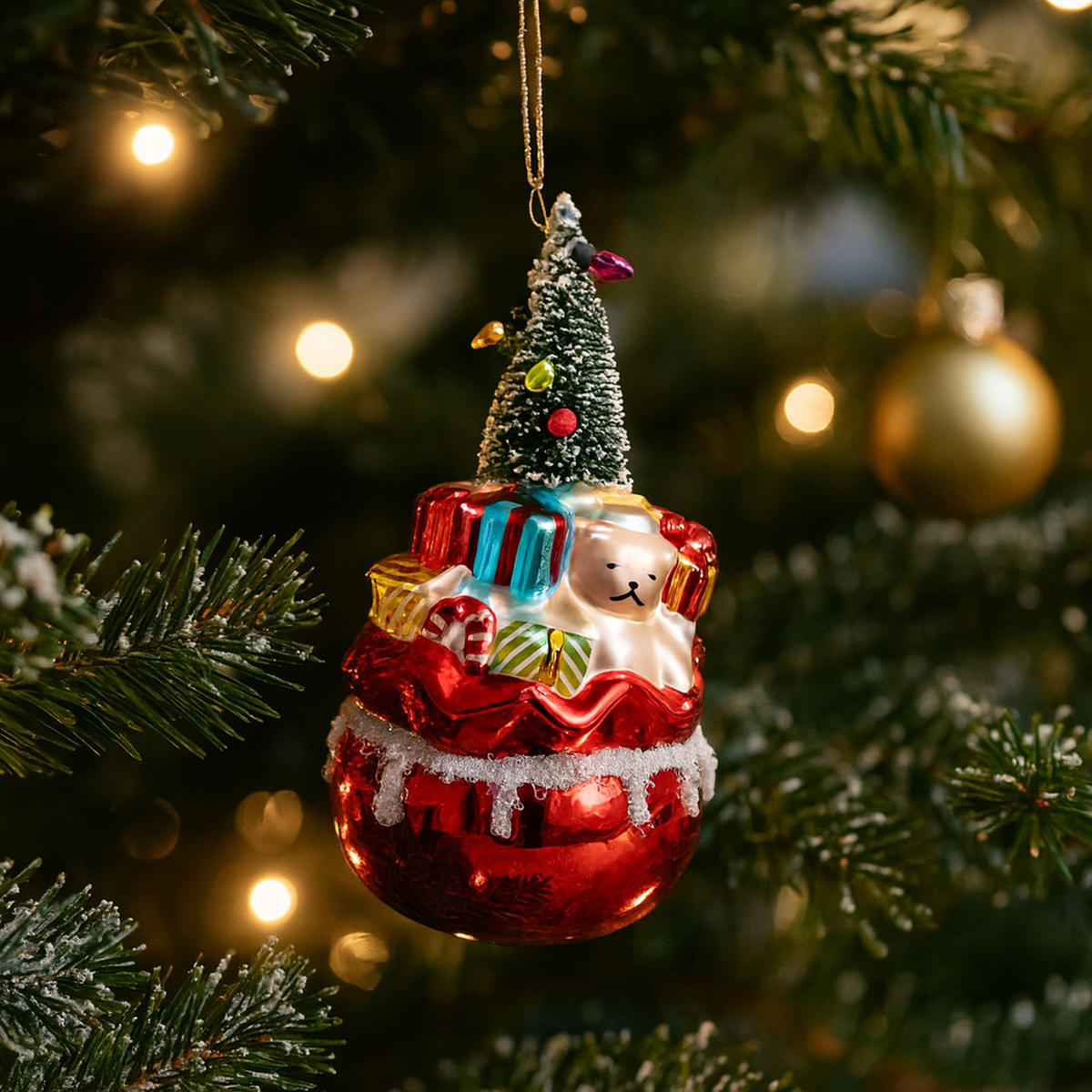 GLASKUGEL Regalosi, Rot, 16x7 cm, Dekorative Weihnachtsdeko - Rot, Glas (7/16/7cm) - home&you