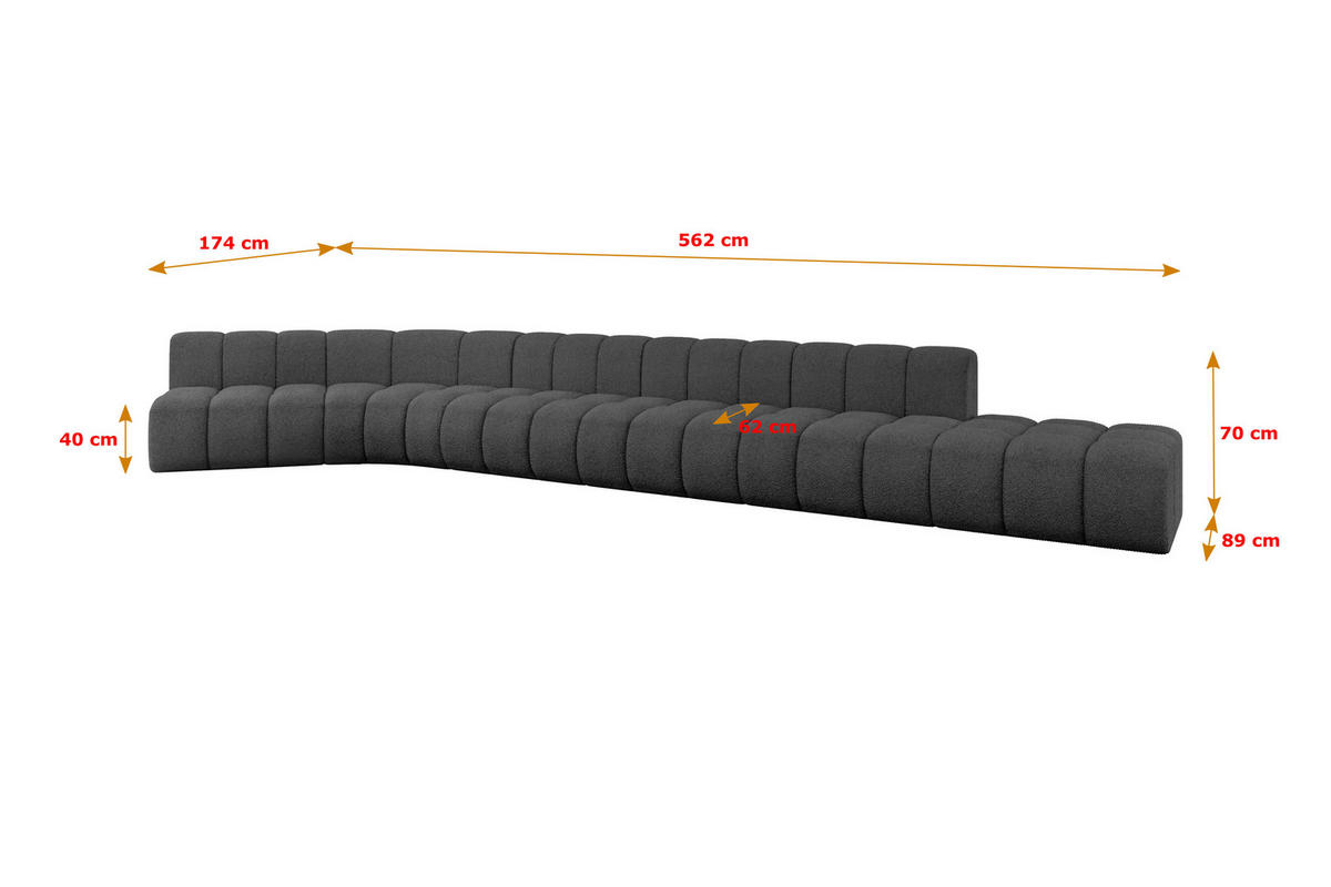 ECKSOFA modulares Sofa Brilo-L3 - 562x174x70 cm Grau - Grau, Holzwerkstoff/Textil (562/174cm) - ALTDECOR