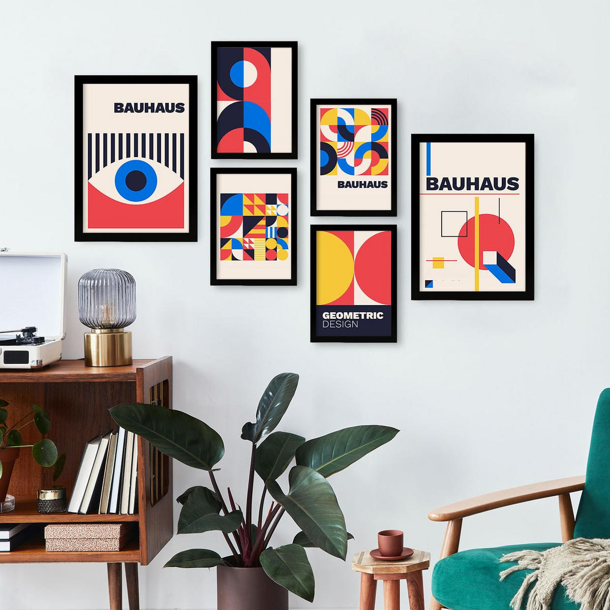 POSTER Set Mit 6 Drucken Im Bauhaus 3 Geometrische Designkollektion Drucke Mit Ästhetische Dekorative Rahmen Für Zuhause A3 & A4 Schwarzer Rahmen - Schwarz, Papier (29/3cm) - Nacnic