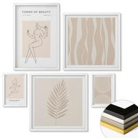 WANDBILDER 5er-Set - 50x50 cm & 20x30 cm & 40x60 cm Weißer Rahmen - Abstrakte Boho-Dekorationen - Weiß, Kunststoff (40/60cm) - ArtPrintCave