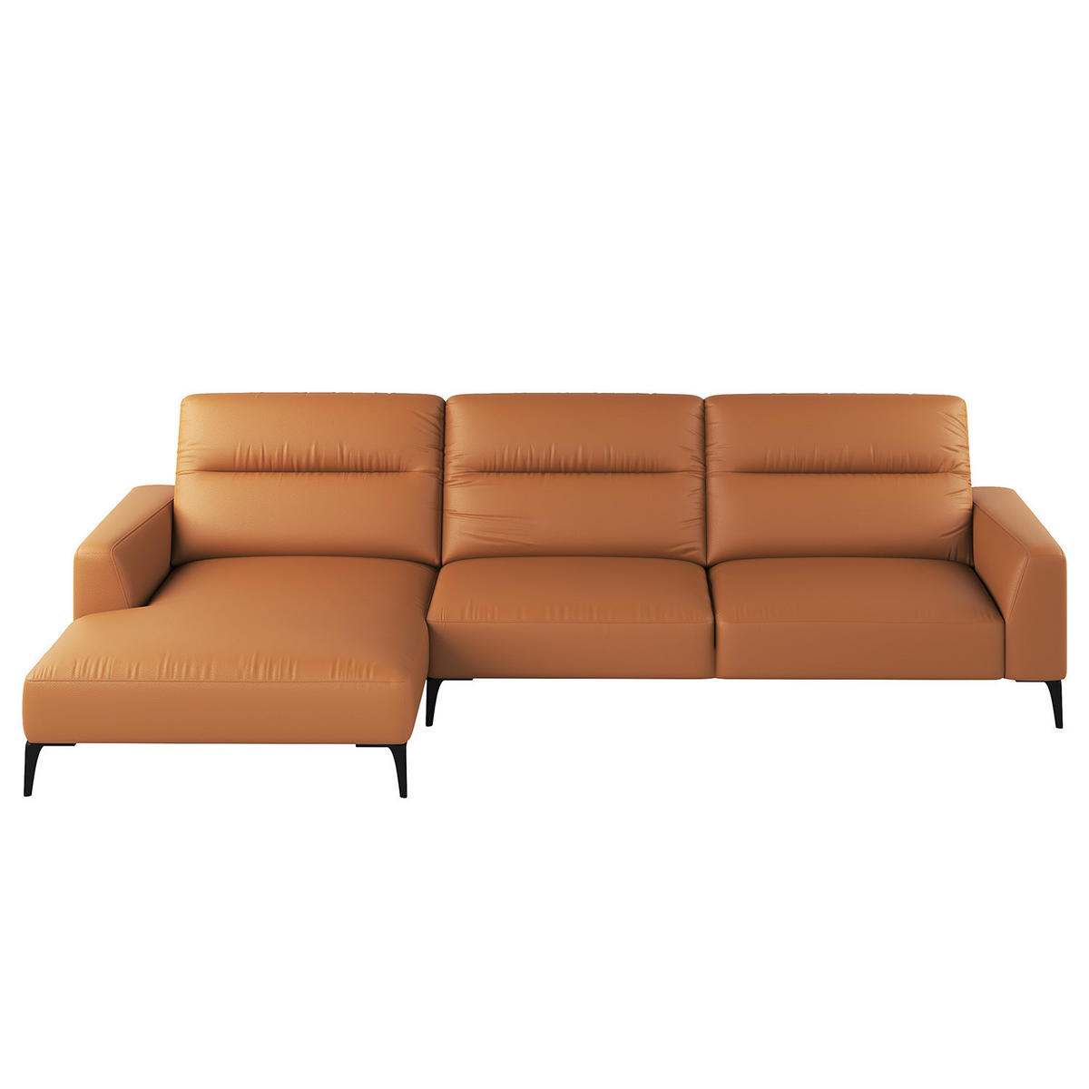 ECKSOFA mit Longchair - Cognac/Schwarz, Leder/Metall (328/180cm) - home24