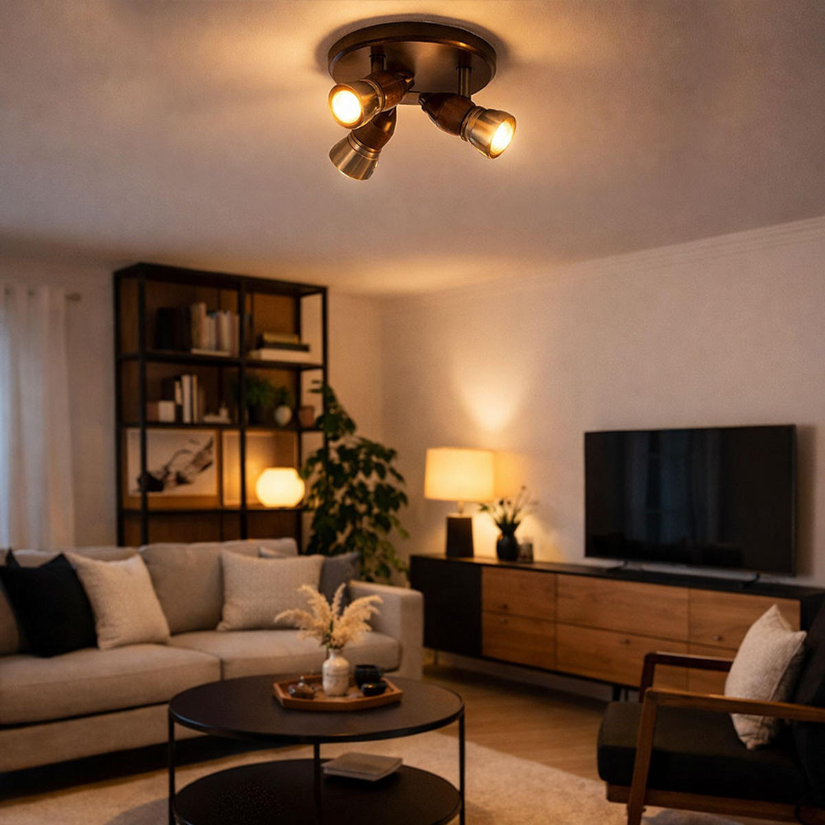 LED DECKENLEUCHTE Holzoptik Braun beweglich - Braun, Holz (7/7/13cm) - Globo Lighting