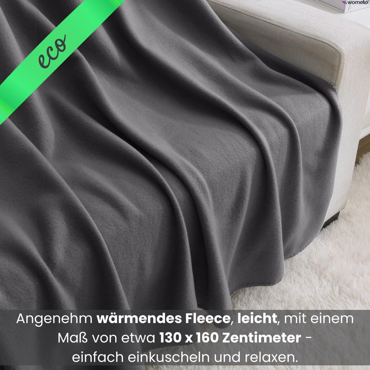 FLEECEDECKE eco-line dunkelgrau 130/160 cm aus 100% recyceltem Material Kettelrand Anti-Pilling - Dunkelgrau, Textil (130/160cm) - wometo