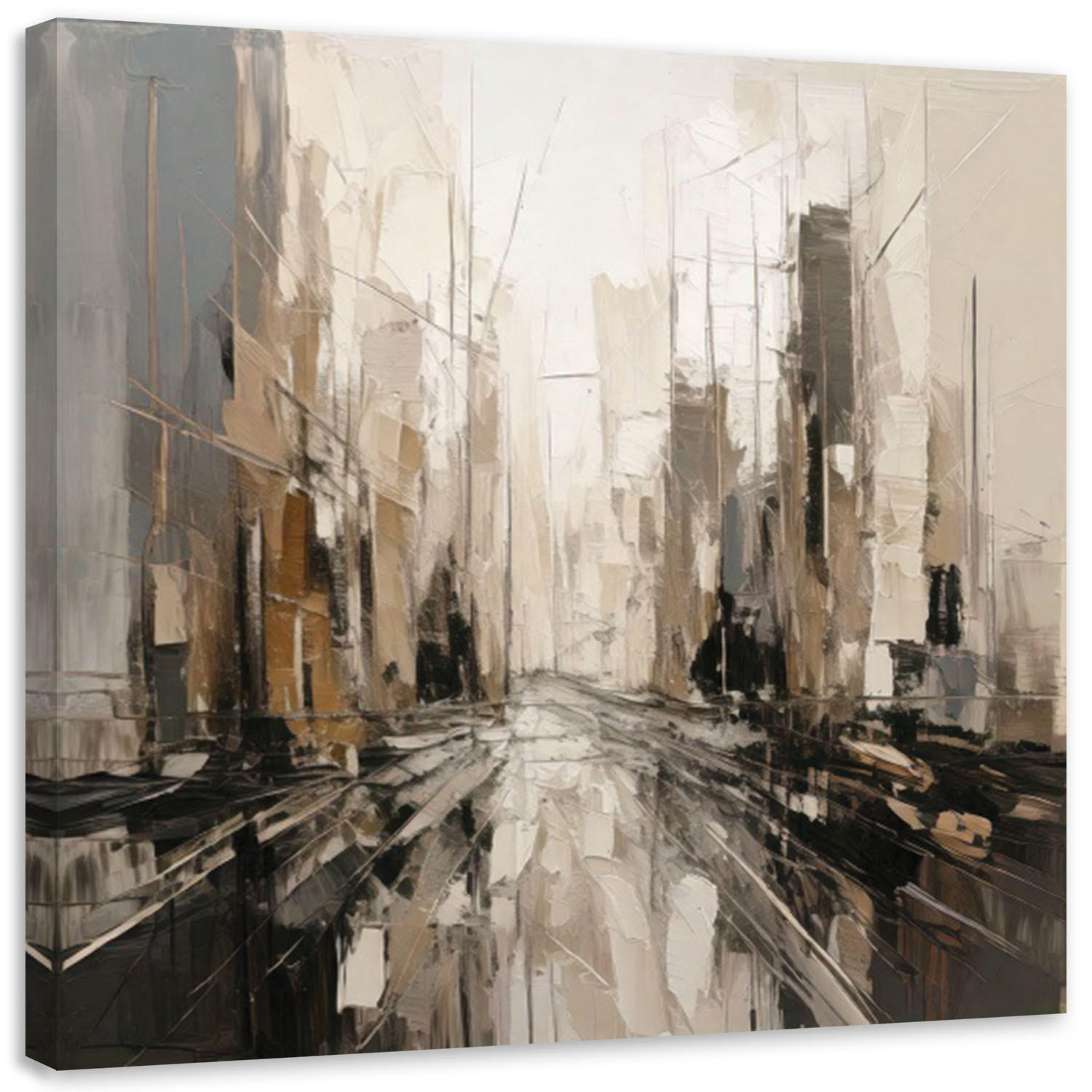 LEINWANDBILD Stadt Abstraktion Beige Stadtlandschaft 50x50cm - Grau, Textil (50/50cm) - Feeby