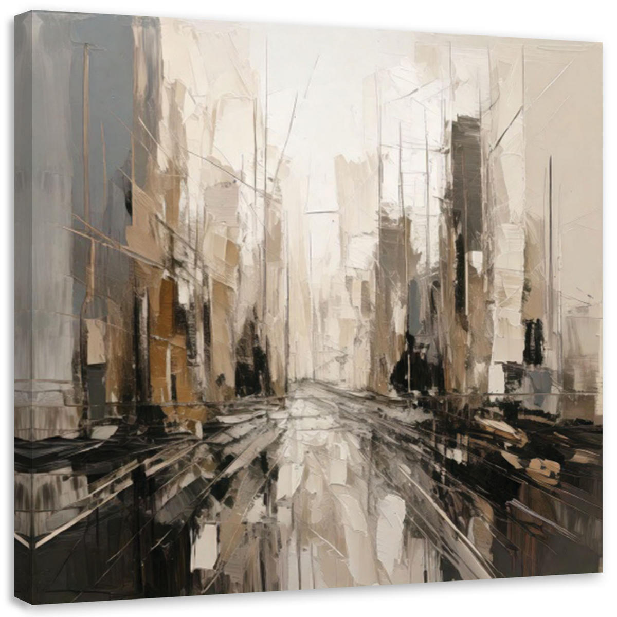 LEINWANDBILD Stadt Abstraktion Beige Stadtlandschaft 50x50cm - Grau, Textil (50/50cm) - Feeby