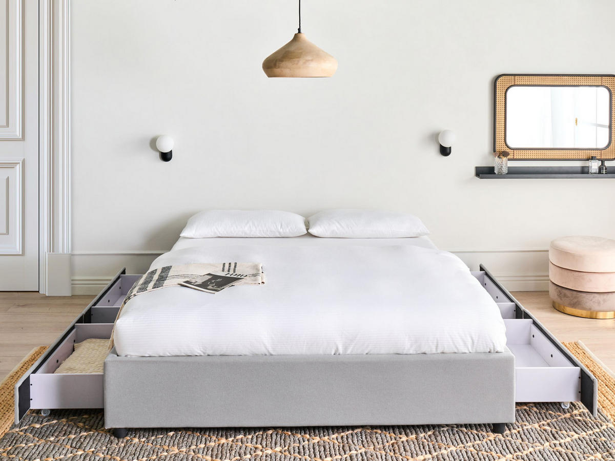 BETT 160/200 cm Hellgrau Prades - Hellgrau, Textil (160/200cm) - Beliani