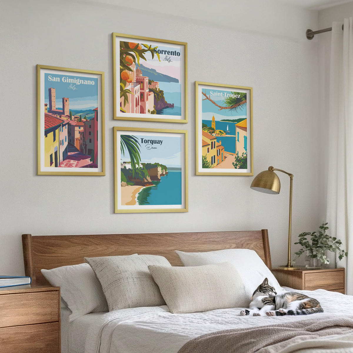 BILDER SET 4er Set - 50x50 cm & 40x60 cm Goldrahmen - Italienische Küstenstädte - Goldfarben, Kunststoff (50/50cm) - TULUP