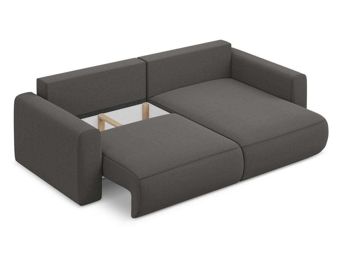 ECKSOFA mit Schlaffunktion Samt Stoff Grau - Dunkelgrau/Schwarz, Kunststoff/Textil (240/149cm) - Makamii