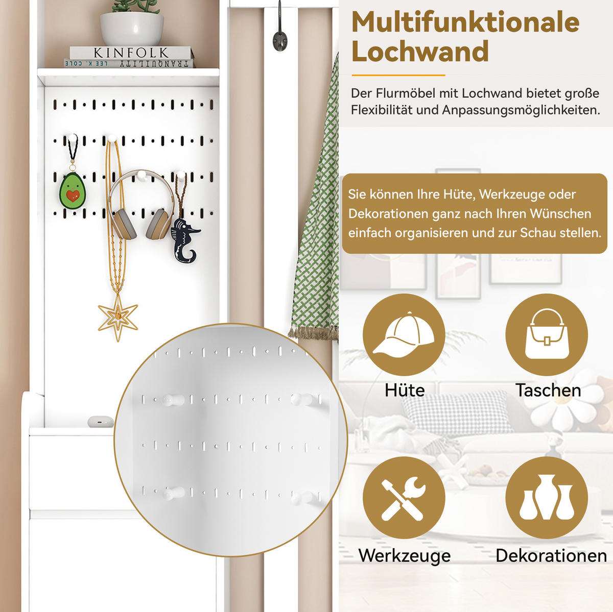 FLURGARDEROBE 35/100/180 cm mit Sitzbank, Stecktafel, Schublade und 4 Haken, Weiß - Weiß, Holzwerkstoff (100/180/35cm) - Redom