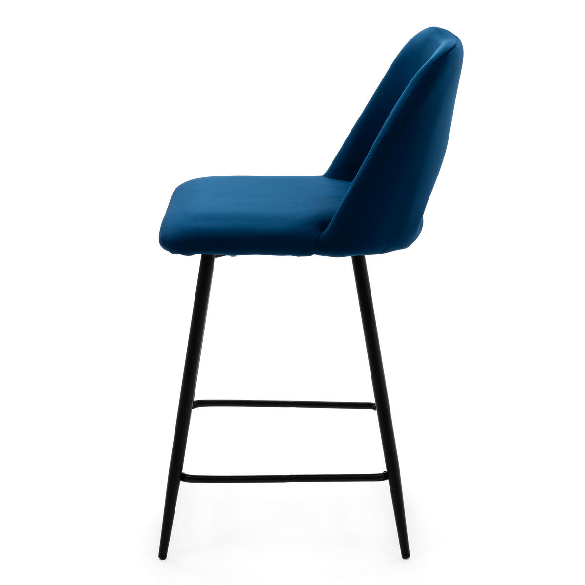 BARHOCKER ORO gepolsterter mit Steppung - dunkelblau - Samt Velour - Blau/Schwarz, Textil/Metall (48/94/55cm) - NEW HOME