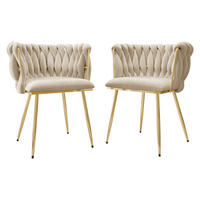 STUHL 2er-Set Muz DC-1142 (2 Stück in Samt) - Beige/Goldfarben, Textil/Metall (50/76/52cm) - MIRJAN24