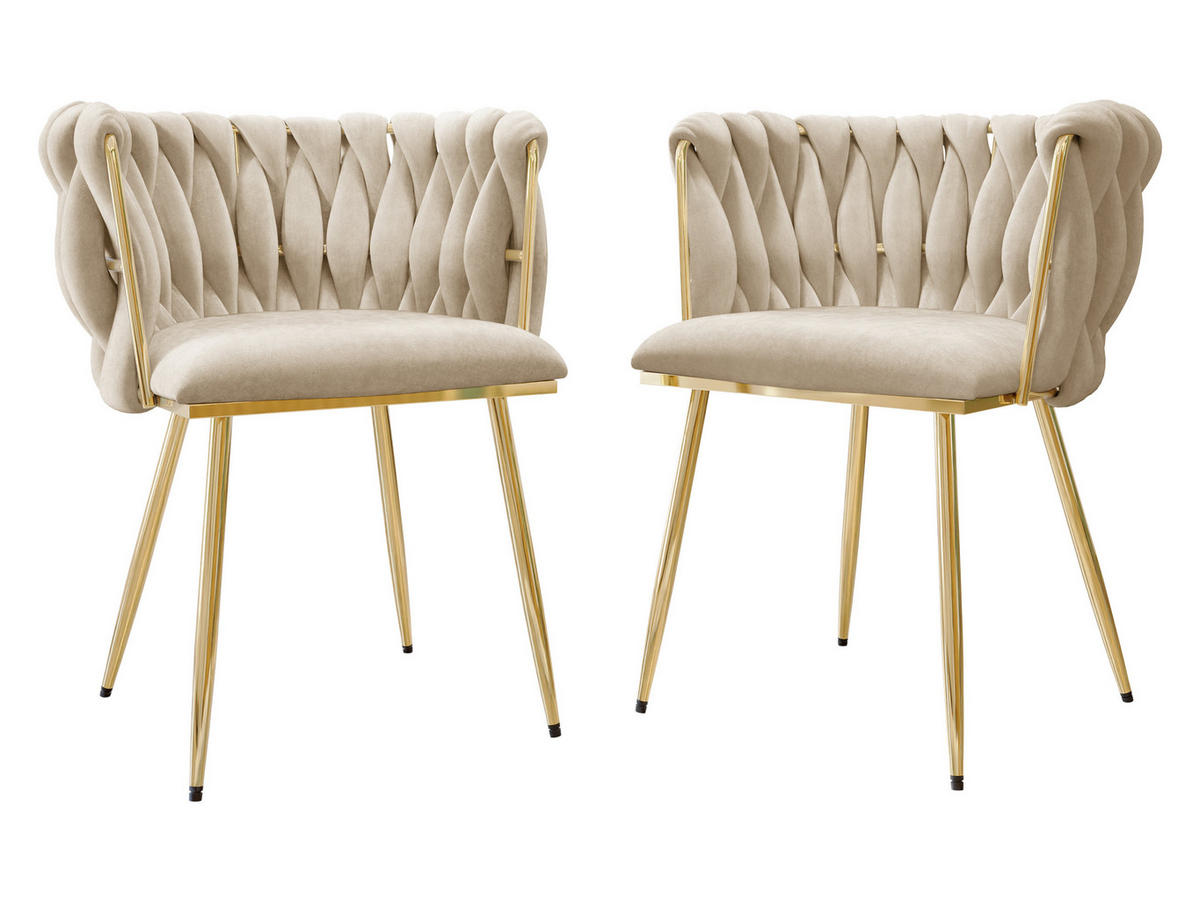 STUHL 2er-Set Muz DC-1142 (2 Stück in Samt) - Beige/Goldfarben, Textil/Metall (50/76/52cm) - MIRJAN24