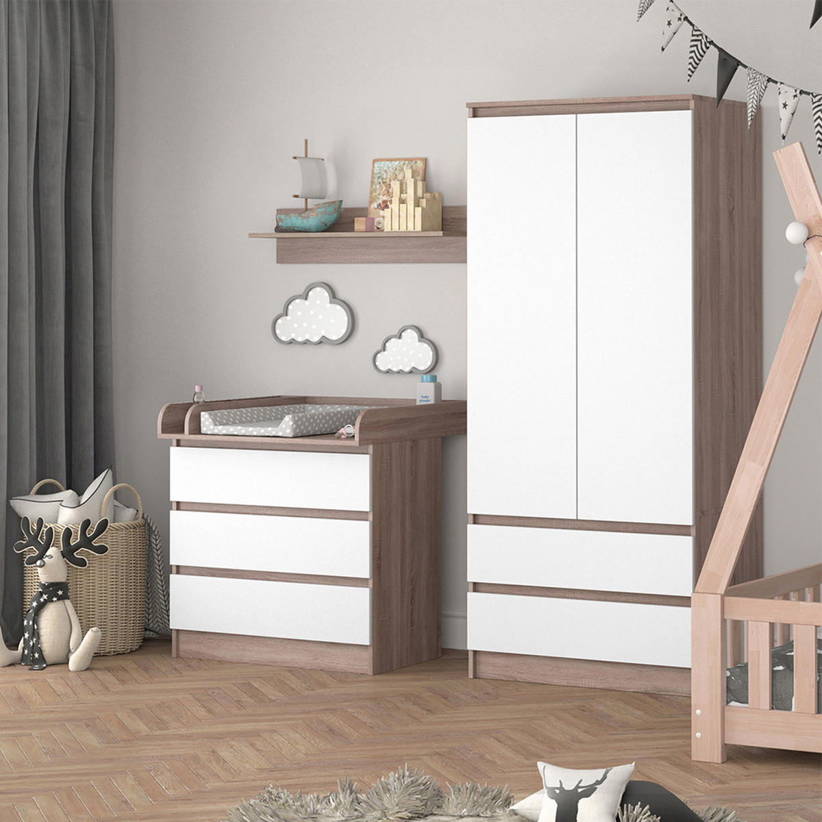 WICKELKOMMODE Emma Weiß/Sonoma 80 x 78 cm - Sonoma Eiche, Holzwerkstoff (80/87/76cm) - Vicco