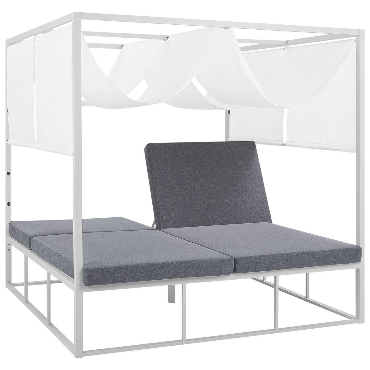 SONNENBETT mit Sonnendach Aluminium weiß Auflagen grau verstellbar PALLANZA - Weiß/Grau, Metall (195/196/196cm)