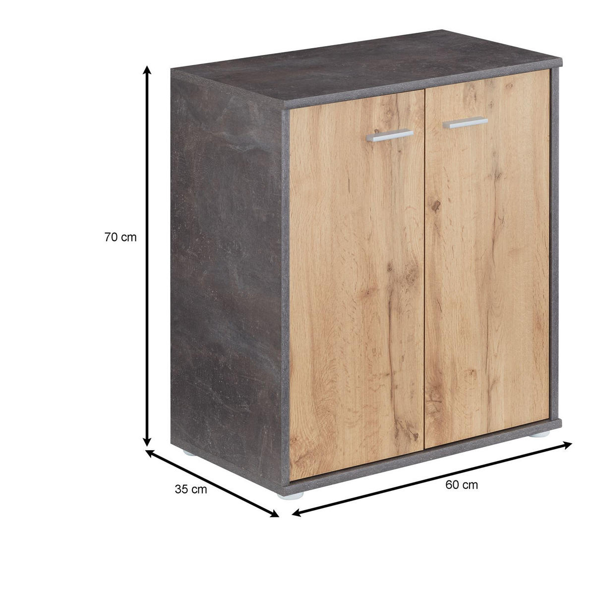 SCHUHSCHRANK LENNIS Beton dunkel/Wotan Eiche - Dunkelgrau/Eiche Wotan, Holzwerkstoff (60/70/35cm) - CARO-Möbel