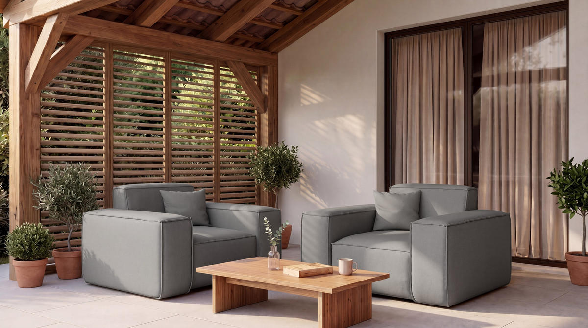 GARTENSESSEL Lorento Outdoor Polster-Loungesessel, Hellgrau Kunstleder 121/73/92 cm - Hellgrau, Textil (121/73/92cm) - WFL GROUP