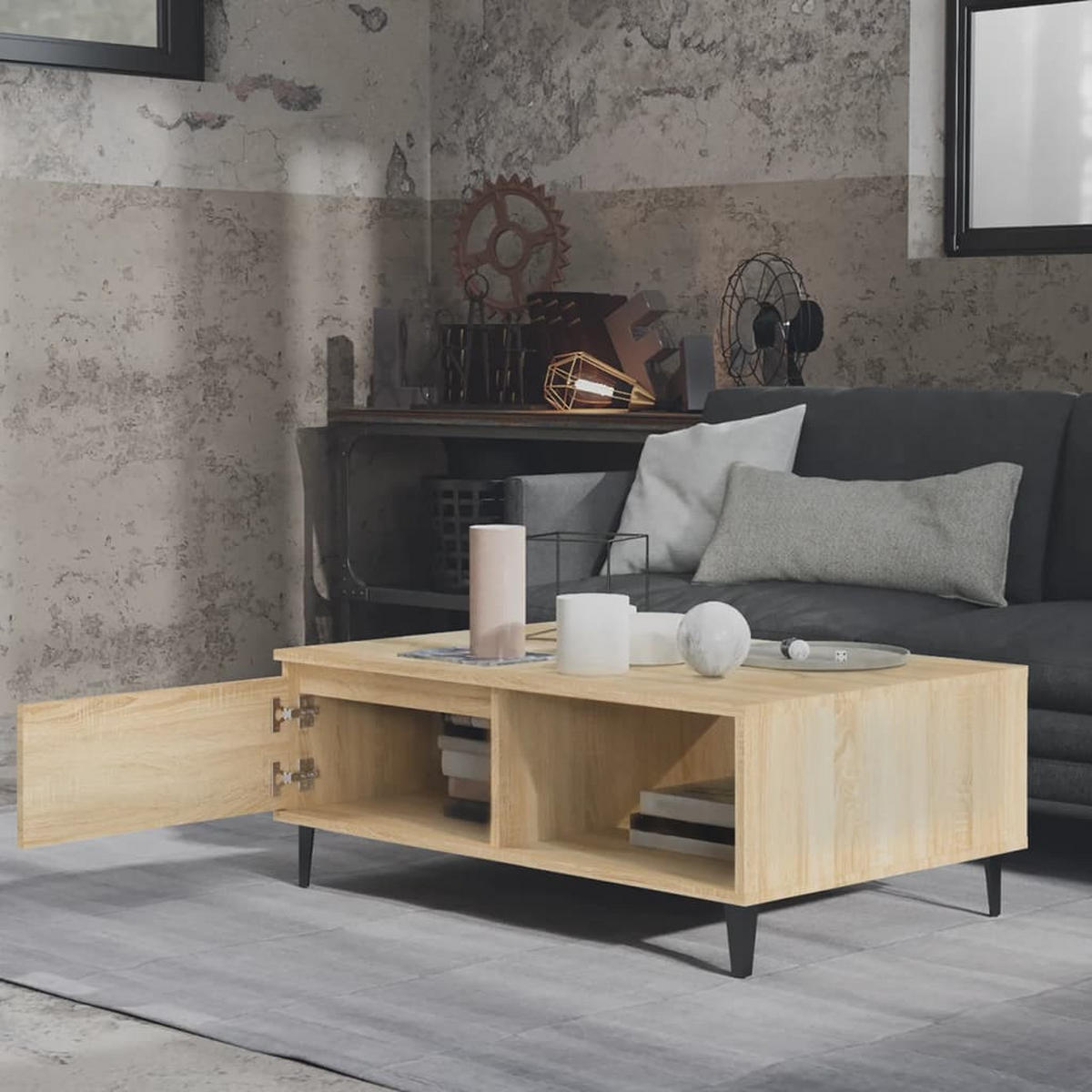 COUCHTISCH Sonoma-Eiche 90x60x35 cm Holzwerkstoff - Hellbraun, Holzwerkstoff (60/90/35cm) - furnicato