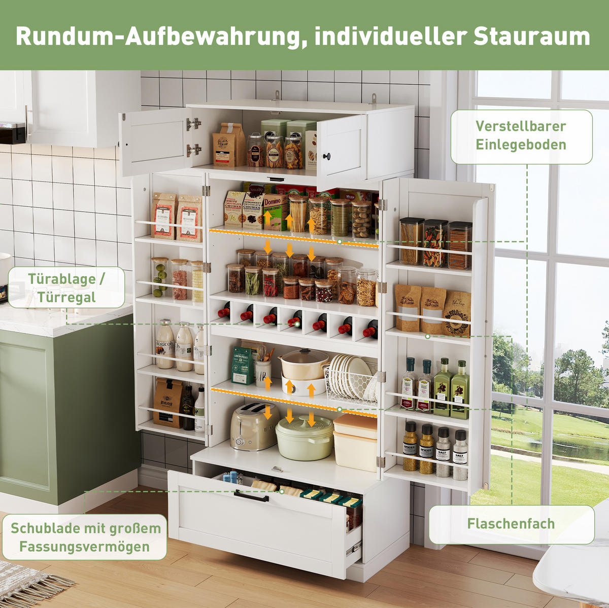 BUFFET 80/40/180 cm weiß aus MDF mit Weinregal - Weiß, Holzwerkstoff (80/180/40cm) - OKWISH
