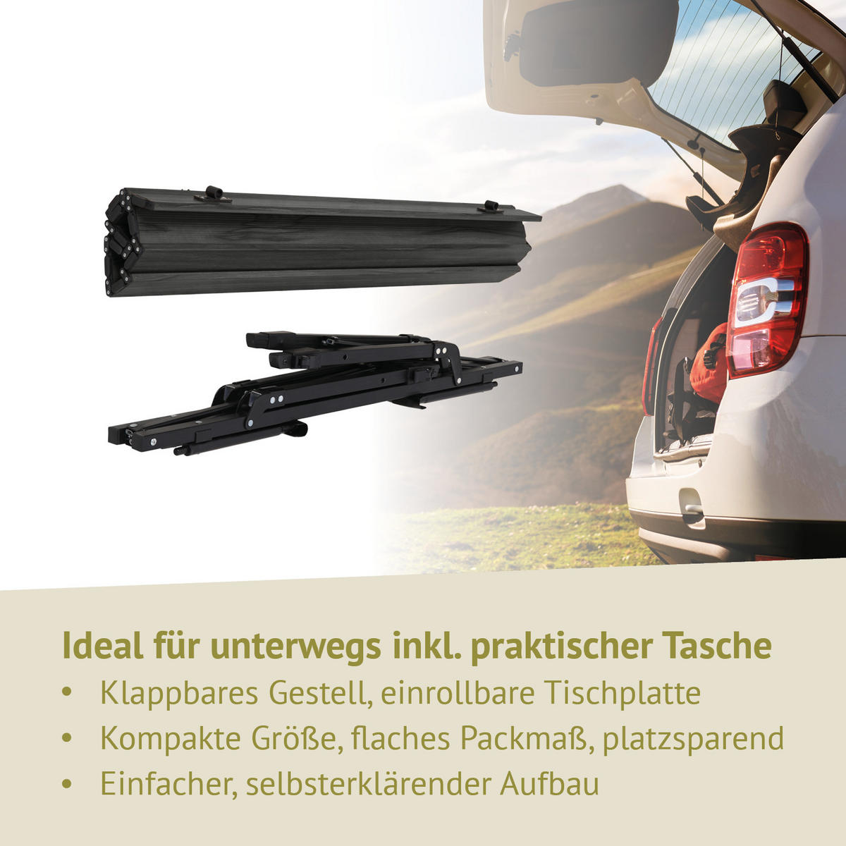 CAMPINGTISCH Höhenverstellbar Schwarz - Schwarz, Metall (51.5/90/68cm) - JAWINIO