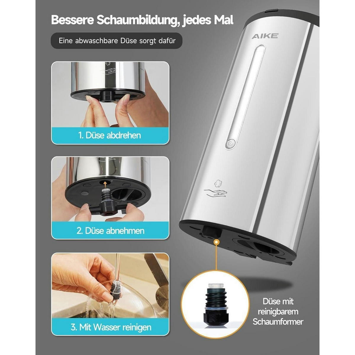SCHAUMSEIFENSPENDER Edelstahl Hochglanz 750ML Wandmontage - Silberfarben, Metall (10.9/10.8/22.1cm)
