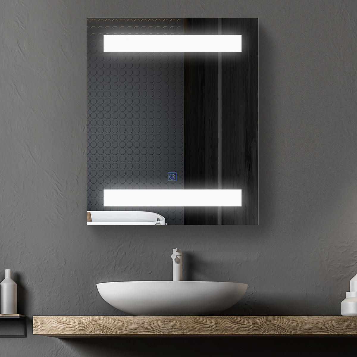 SPIEGELSCHRANK , Spiegel und LED-Beleuchtung ,2 Einlegeböden, 60 x 50 x 15 cm - Weiß, Glas (50/60/15cm) - Vallsero