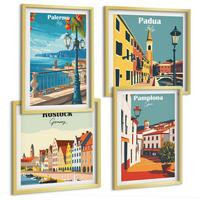 BILDER SET 4er Set - 50x50 cm & 40x60 cm Goldrahmen - Retro-Stadtillustrationen - Goldfarben, Kunststoff (50/50cm) - TULUP
