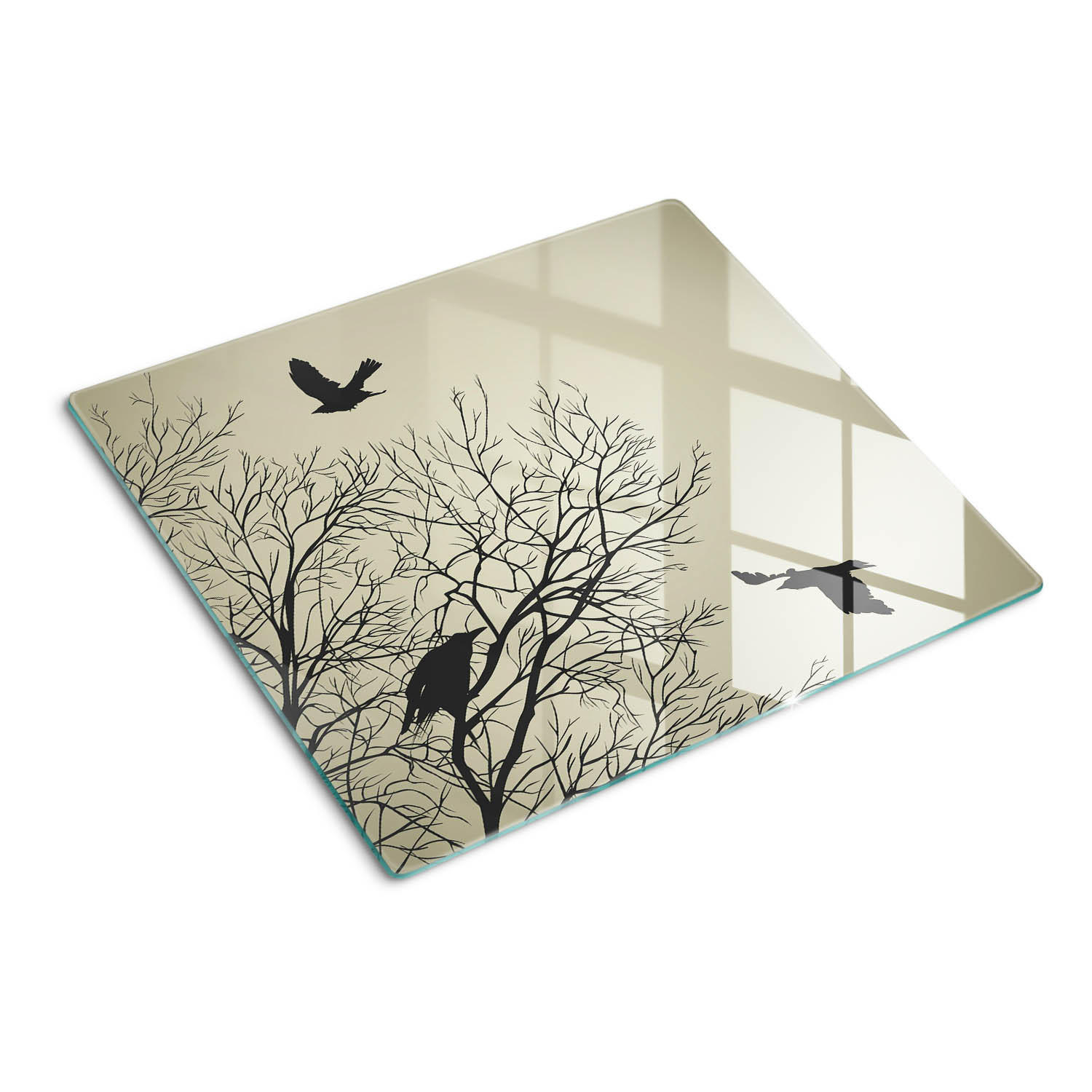 GLASPLATTE 60x52 cm Raben auf einem Baum - Schwarz Hochglanz/Braun, Glas (60/0.4/52cm) - TULUP