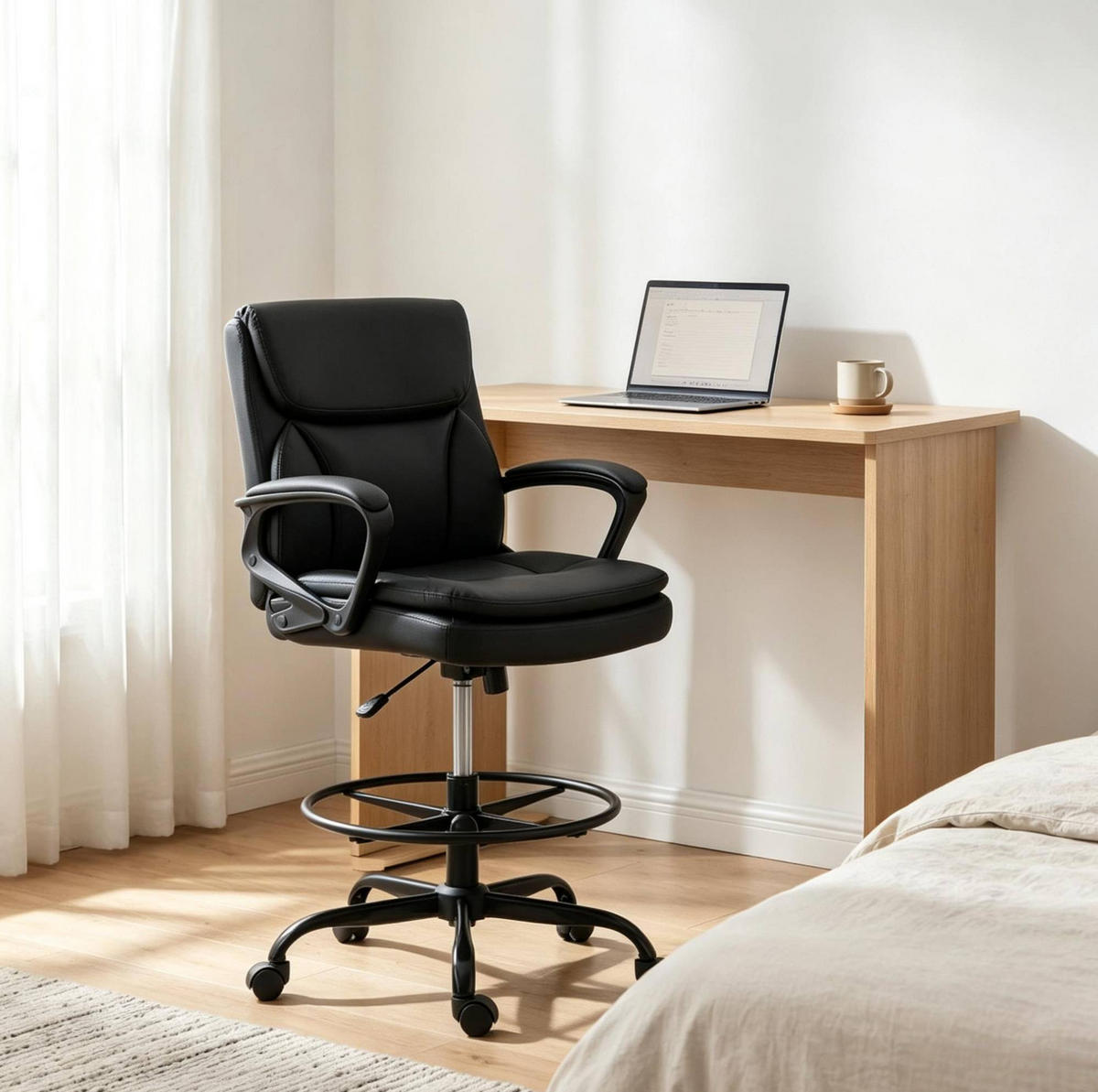 ZEICHENSTUHL in Schwarz 61x61x108 cm mit höhenverstellbarem Sitz und Fußring - Schwarz, Kunststoff (61/108/61cm) - IVMEU