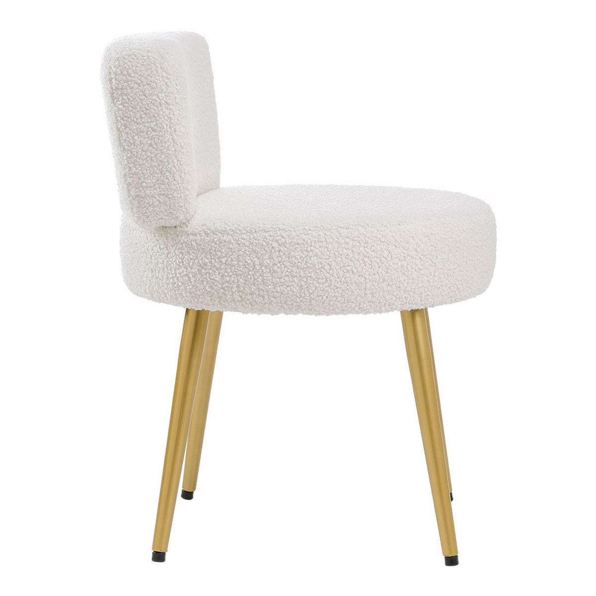 SCHMINKTISCHHOCKER 45/47/60 cm Rückenlehne Metallbeine Teddystoff Cremefarbe - Goldfarben/Creme, Textil/Metall (45/60/47cm) - Livingandhome