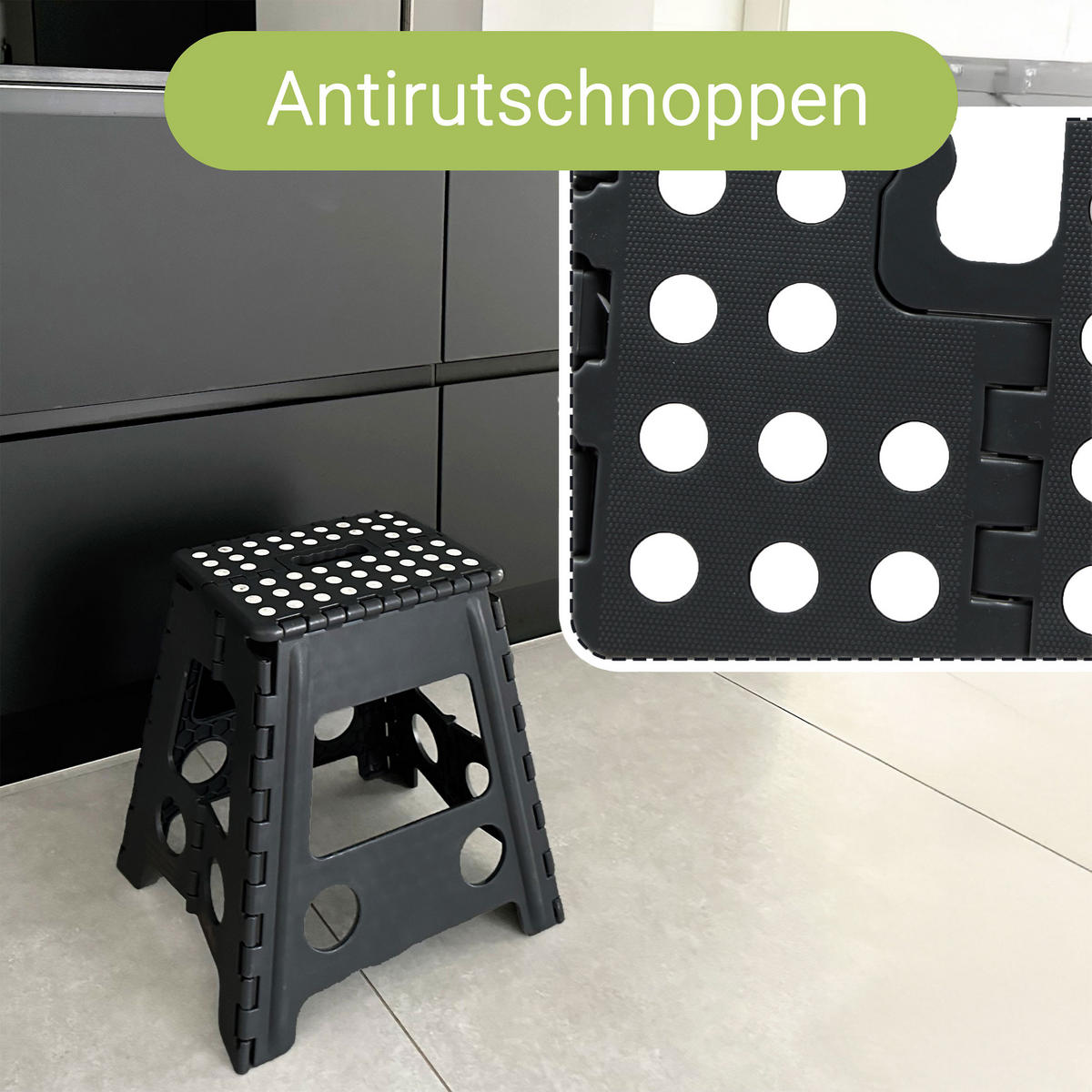 KLAPPHOCKER, 29x22x39 cm, 100% Kunststoff - Schwarz, Kunststoff (29/39/22cm) - Zollner