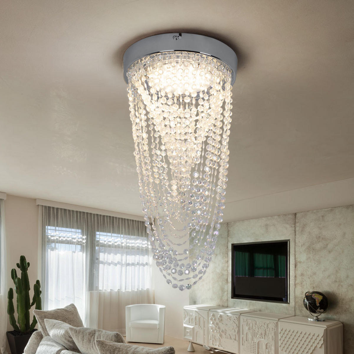 LED DECKENLEUCHTE Kira Chrom Kristall - Klar, Metall (20/20/34cm)