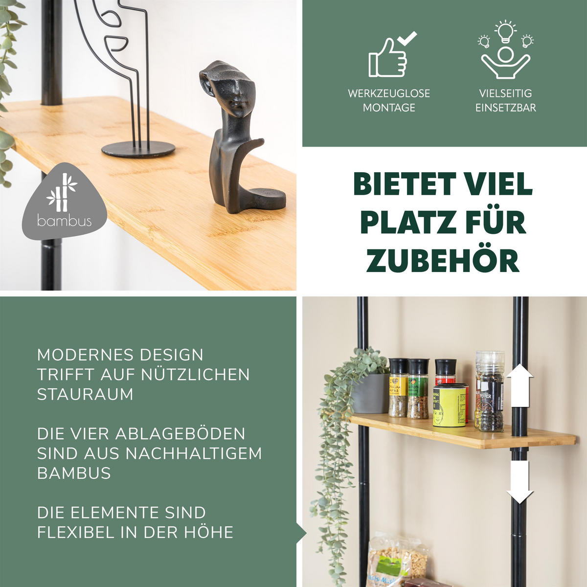 TELESKOP-ECKREGAL, schwarz, Metall - Schwarz/Braun, Metall (70/290/18cm) - bremermann