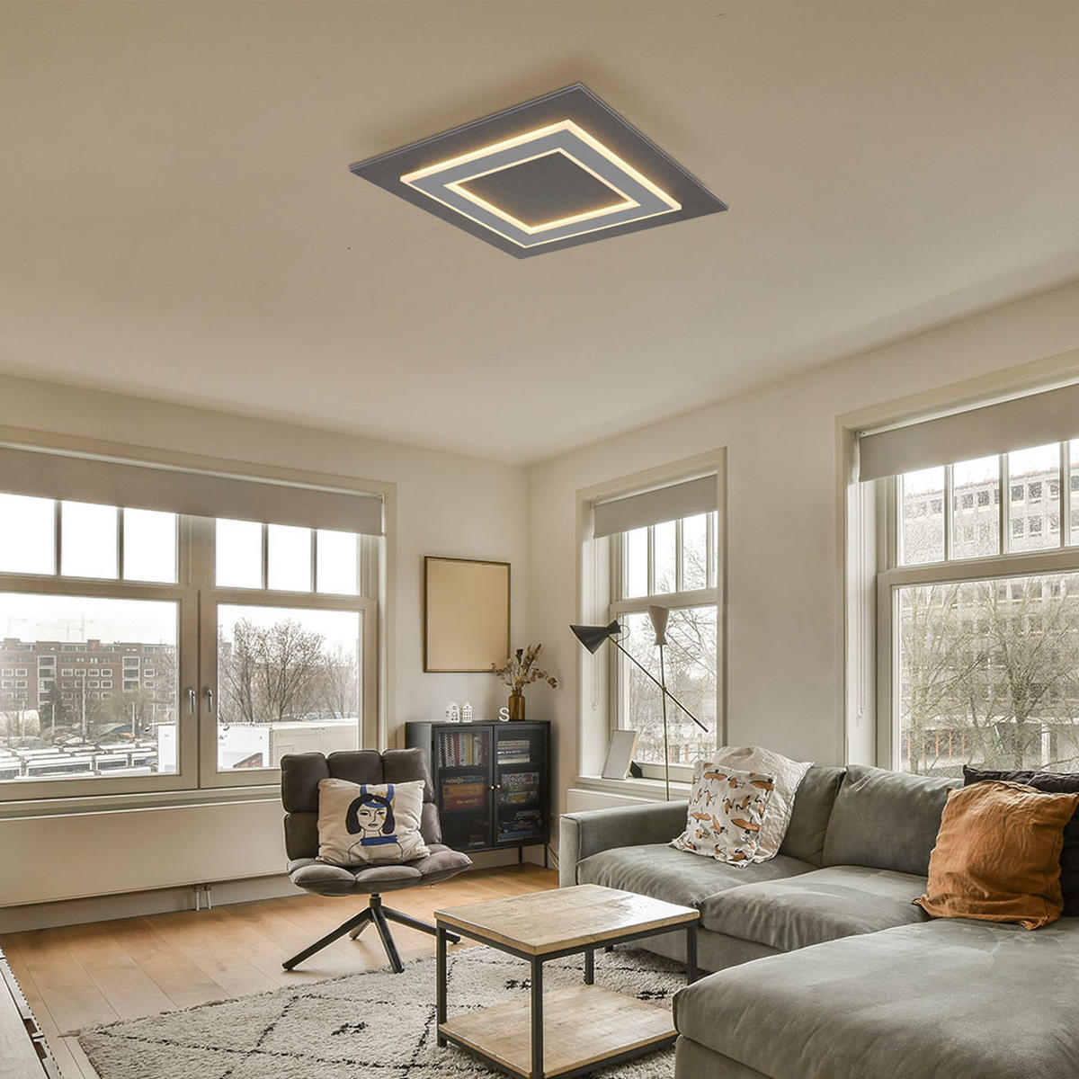 LED DECKENLEUCHTE Metall Acryl Anthrazit - Anthrazit, Metall (48/48/4.6cm) - Globo Lighting