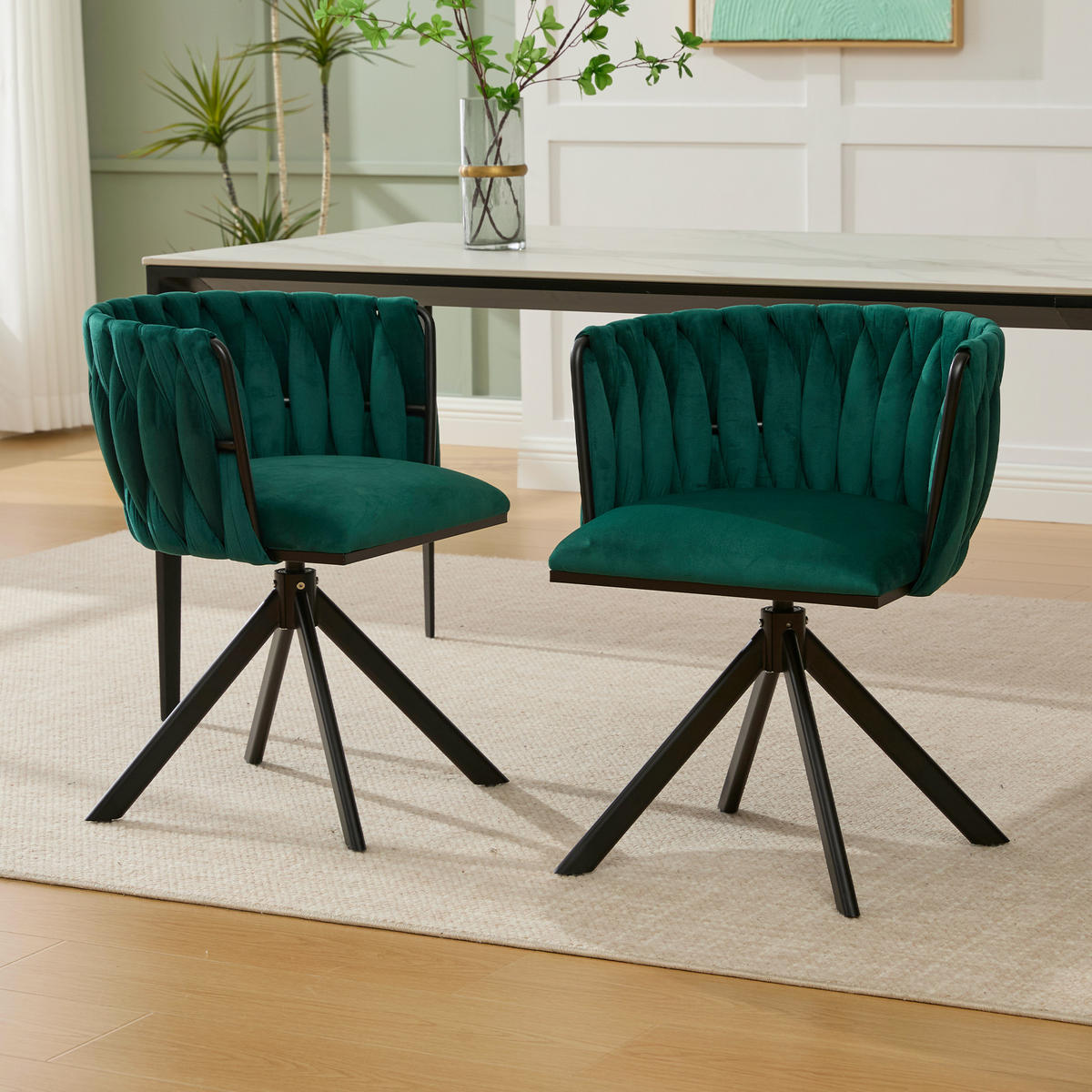 ARMLEHNSTUHL(SET à 2 Stück) - Metallgestell, ergonomisches Design und hochwertiger Velours - Smaragdgrün - Dunkelgrün, Textil/Metall (50/70/56cm) - KOMHTOM