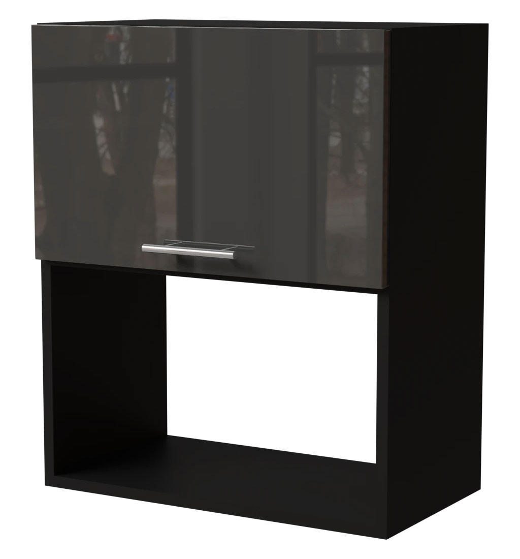 MIKROWELLENUMBAUSCHRANK Essen W2MK/60 Graphit Hochglanz / Schwarz Matt 60 / 32,5 / 72cm - Schwarz/Graphitfarben, Holz/Holzwerkstoff (60/32.5/72cm) - Feldmann-Wohnen