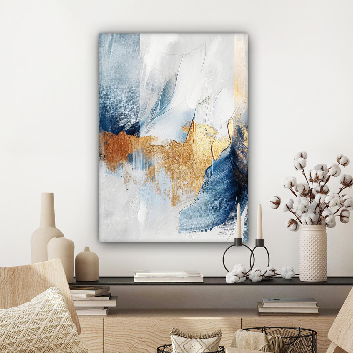 LEINWANDBILD Gold - Blau - Aquarell - Kunst - Modern 60x80 cm - Hellblau, Textil (60/80cm) - MuchoWow